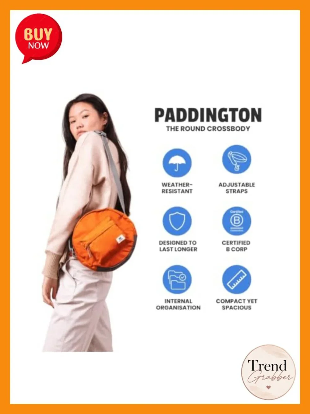 Nylon Crossbody Bag with Chunky Zippers - Weatherproof Circle Bag